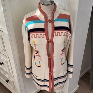 Vintage Exclusive Imports M 70s southwestern tribal theme toggle button sweater